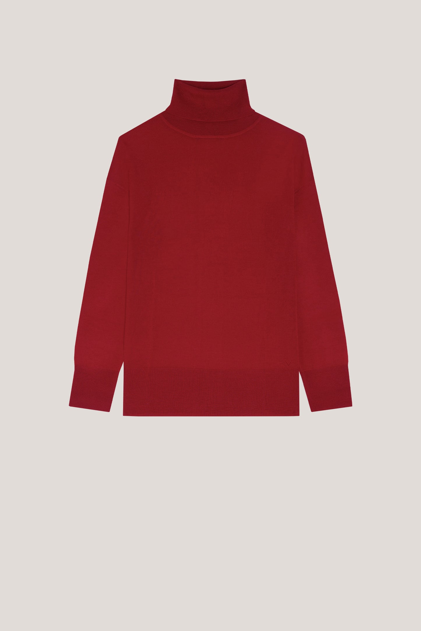 Red fine wool knitted jumper with turtleneck