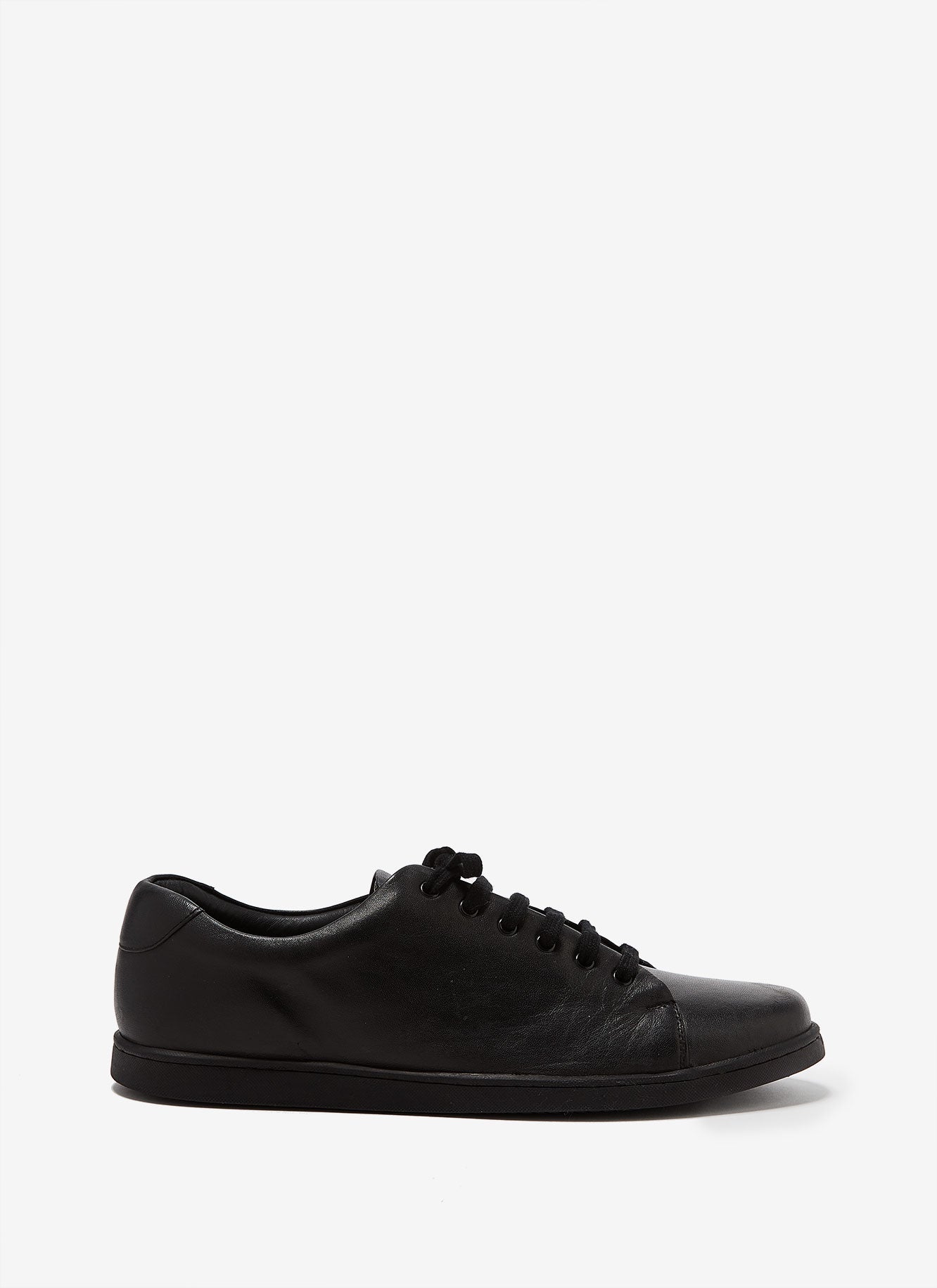 Black Leather Sneakers With Rubber Sole