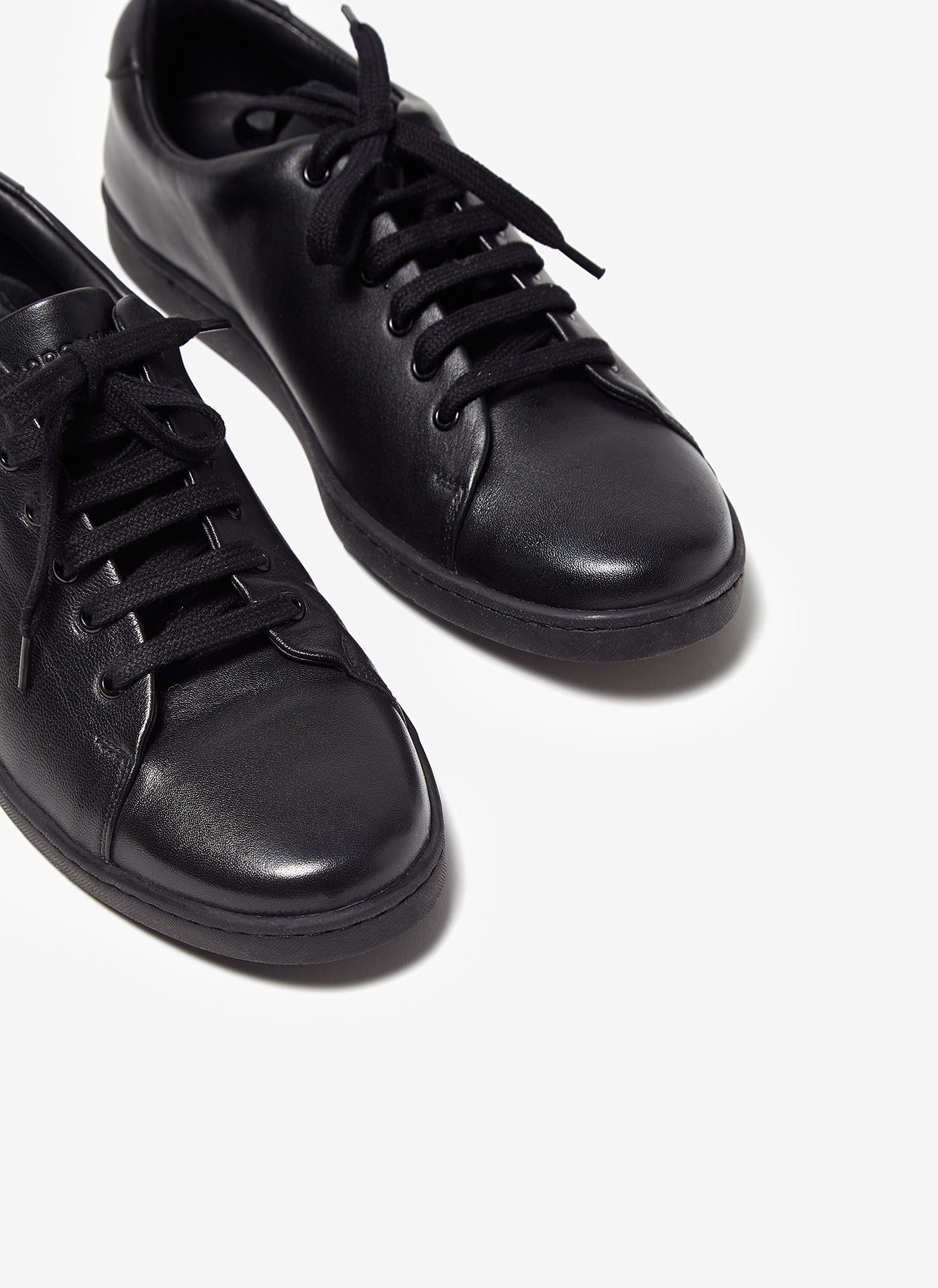 Black Leather Sneakers With Rubber Sole