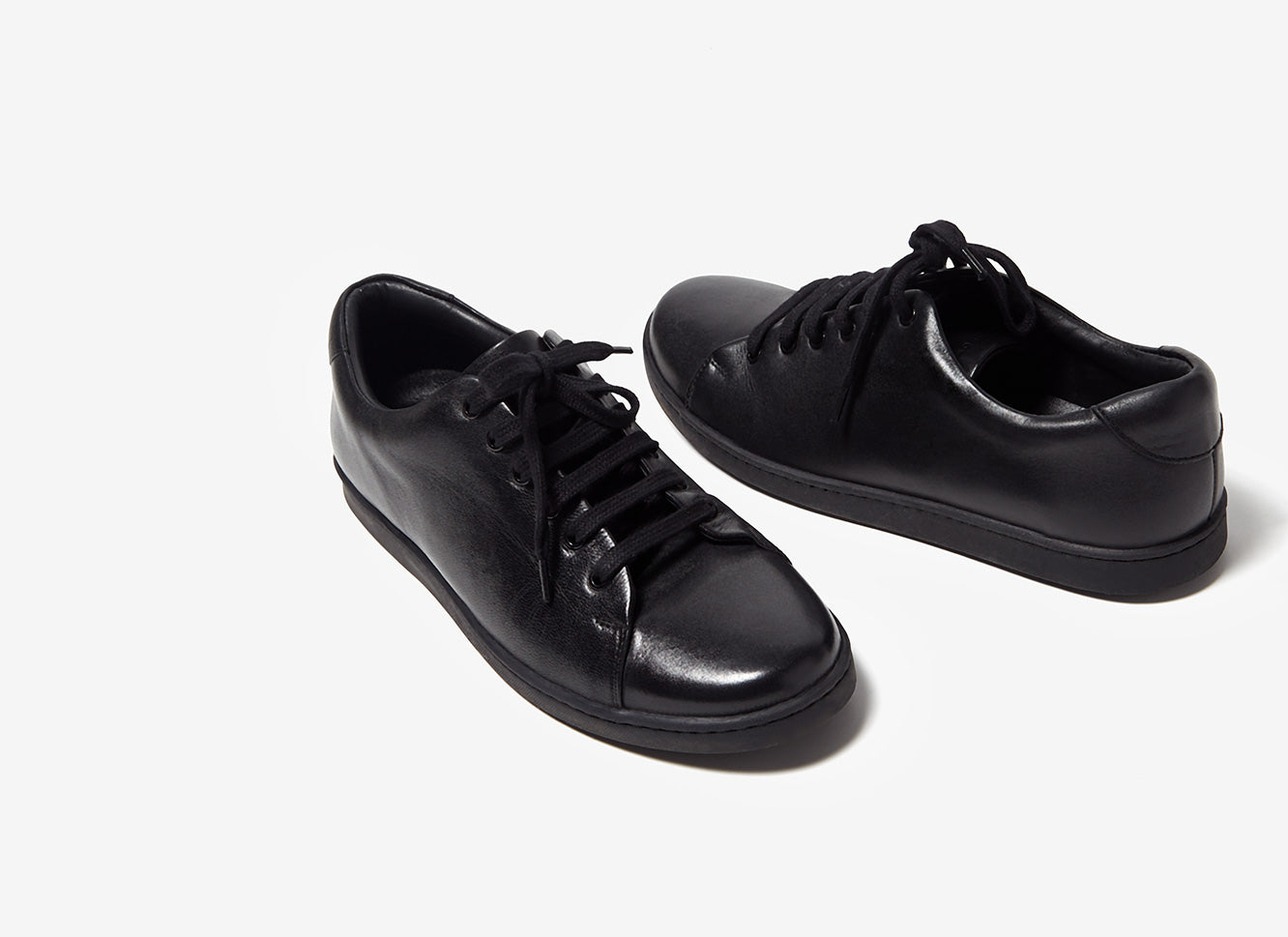 Black Leather Sneakers With Rubber Sole