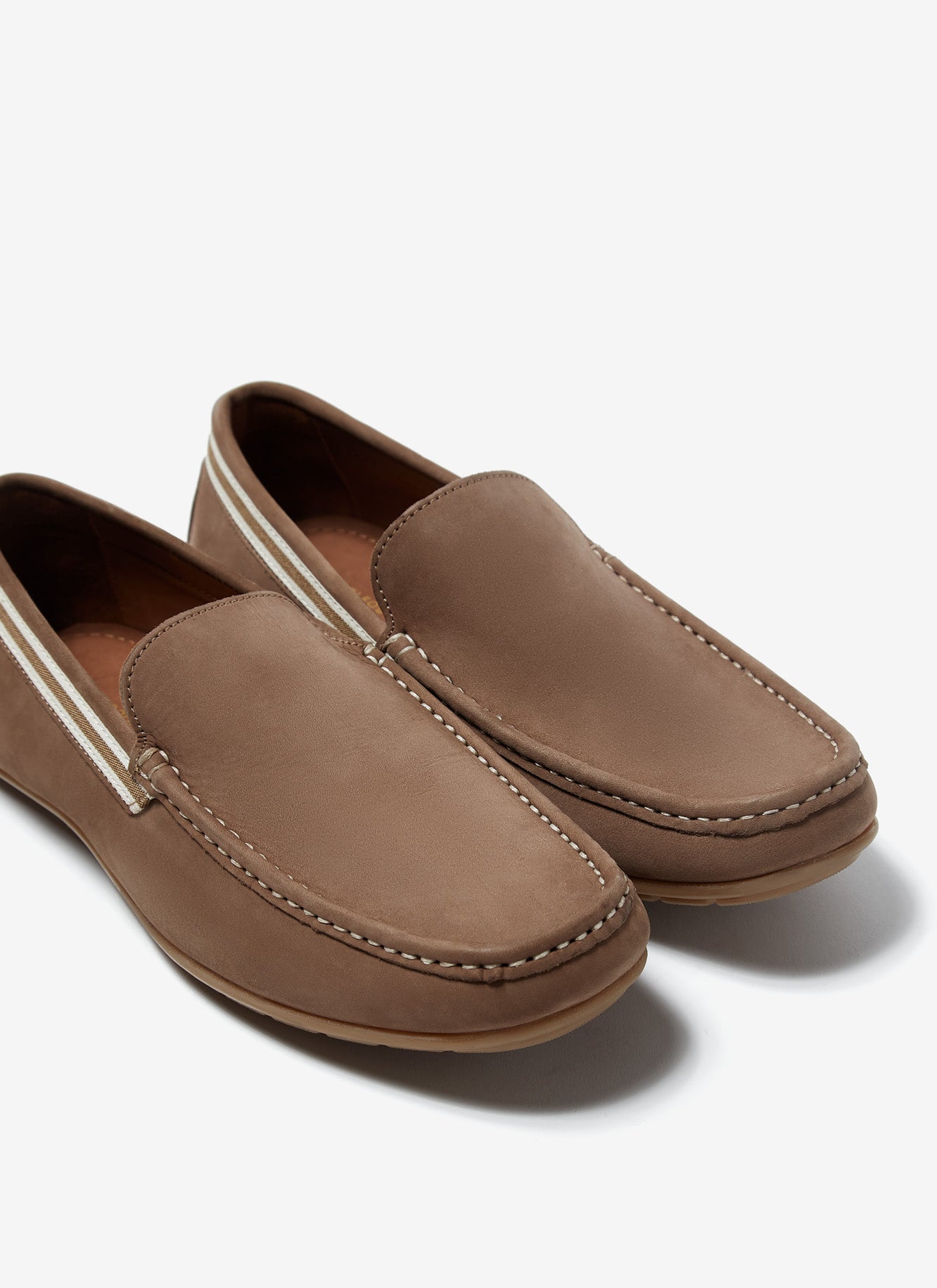 Sand Nubuck Leather Moccasin With Rubber Sole