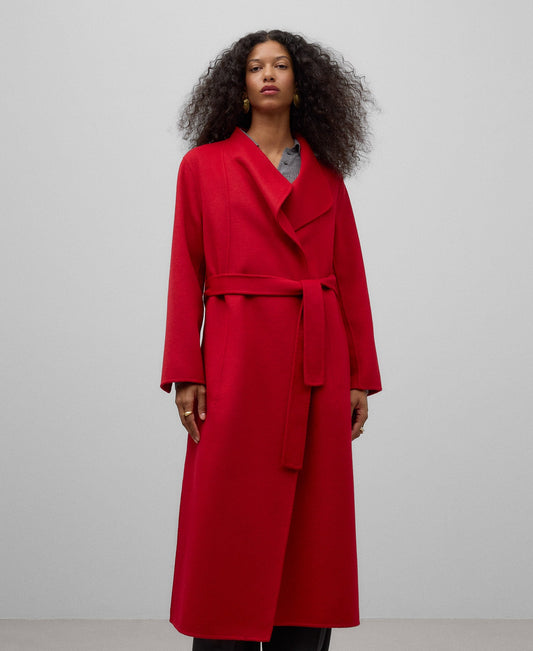 Crossed merino wool blend coat woman in red