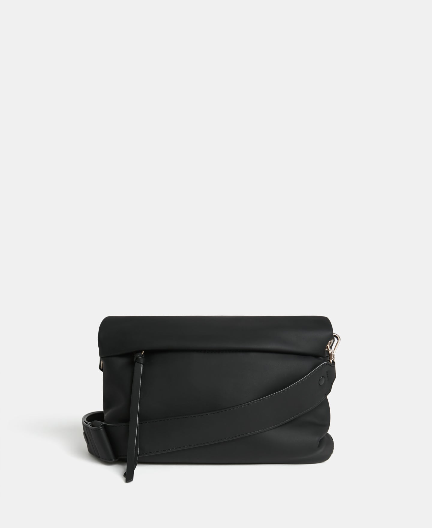 Black Recycled Polyester Pleated Messenger Bag