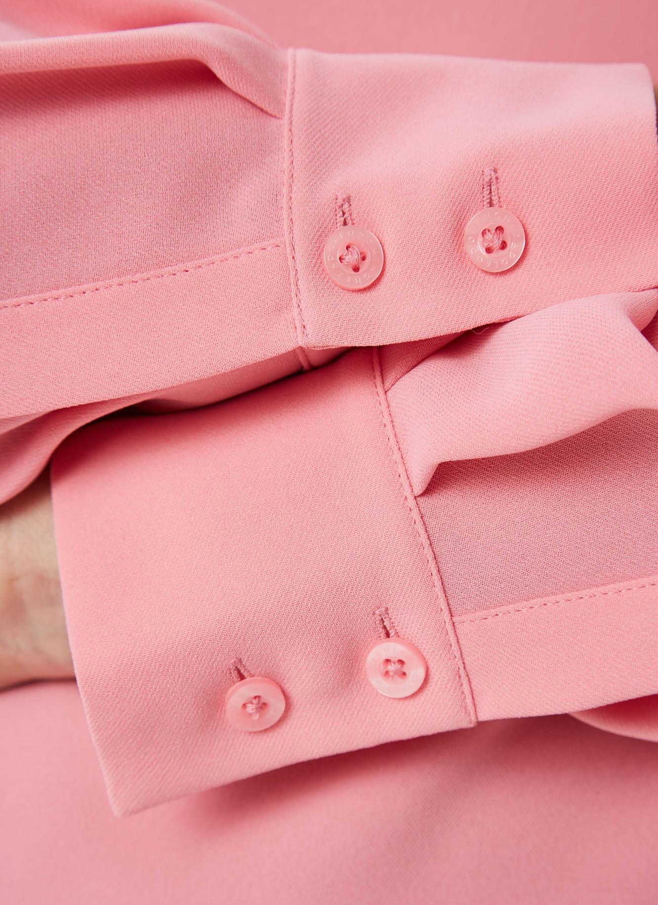 Pink Round Collar Blouse With Buttoned Cuffs