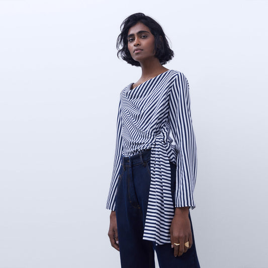 Striped Draped Neckline Shirt