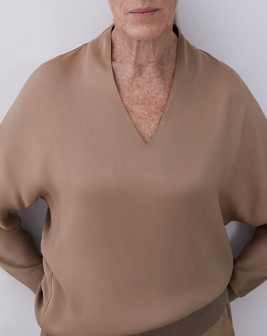 Brown Viscose Blouse With Elastic Hem