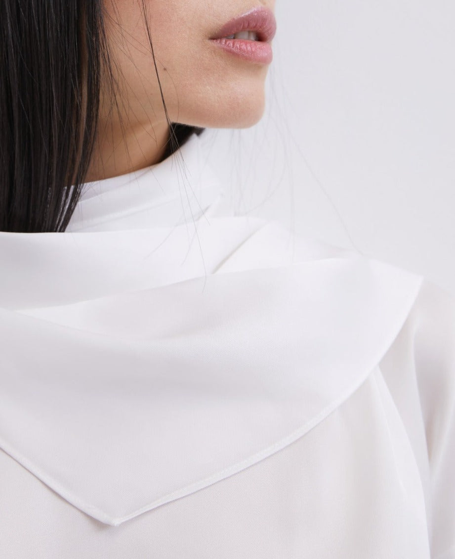 White Blouse With Multi-Position Scarf