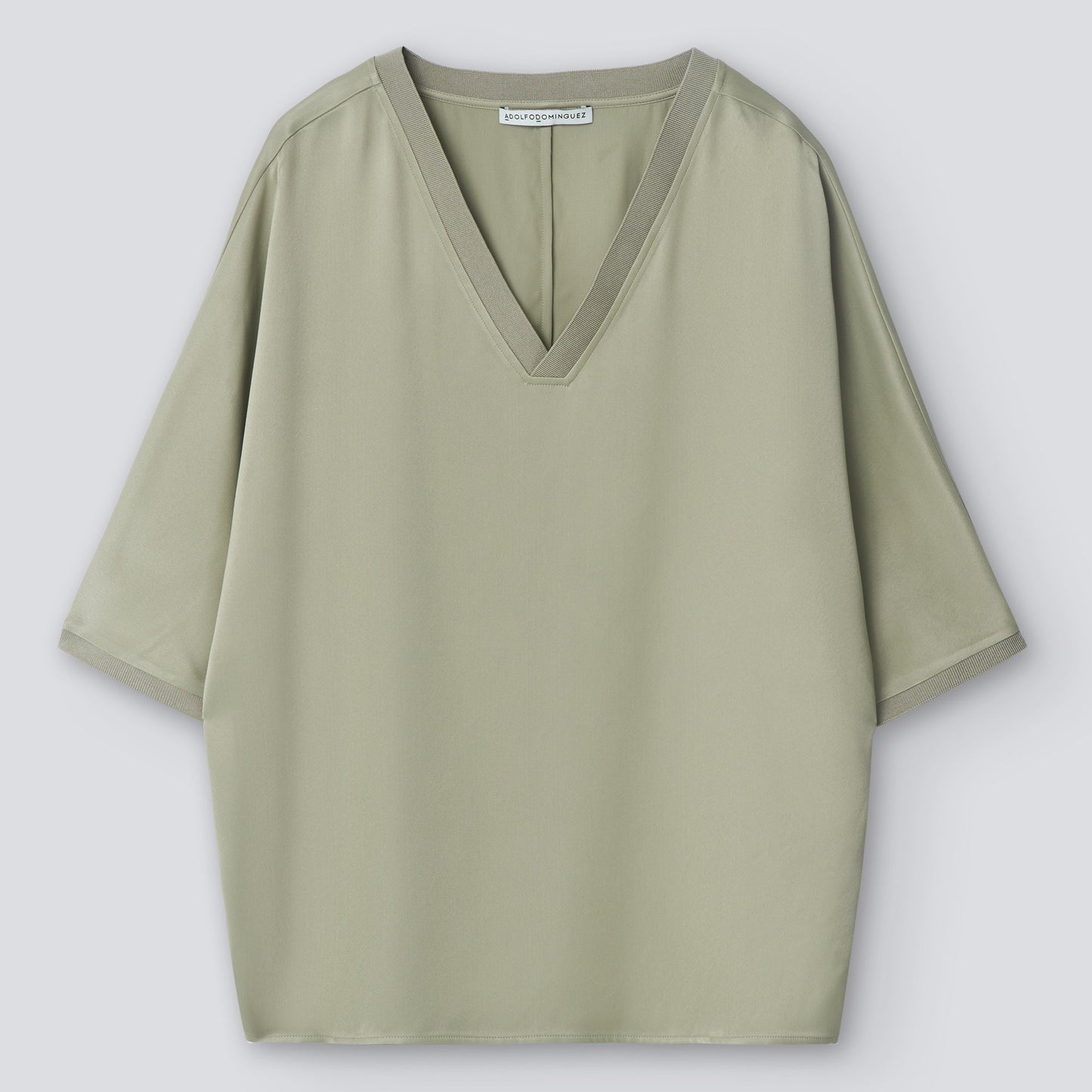 Green/Grey Fluid V-Neck Blouse