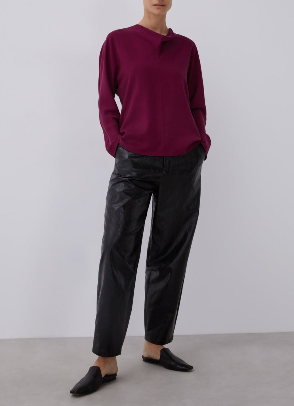 Maroon Lyocell Blouse With Cascade Neckline