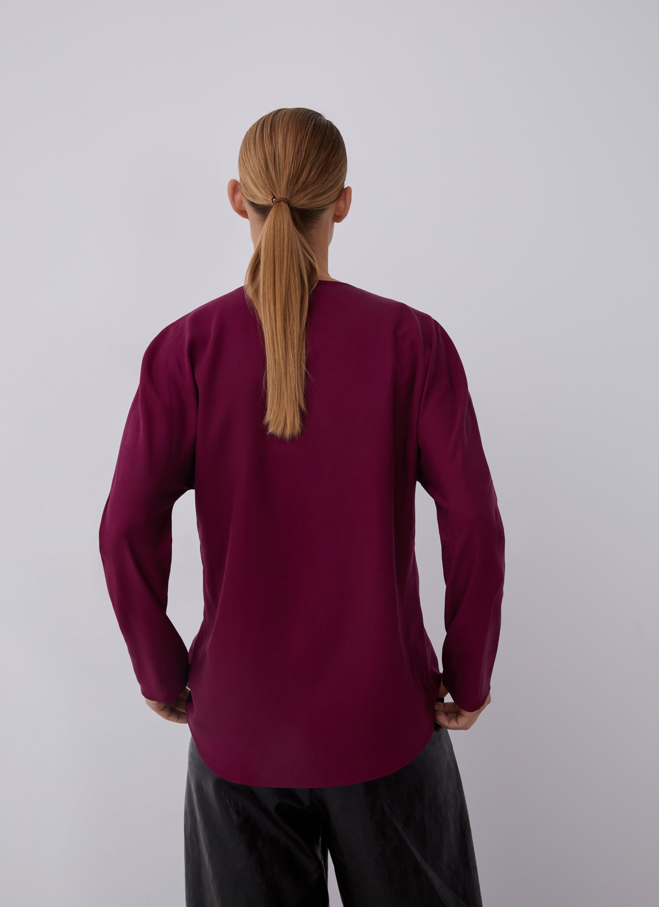 Maroon Lyocell Blouse With Cascade Neckline