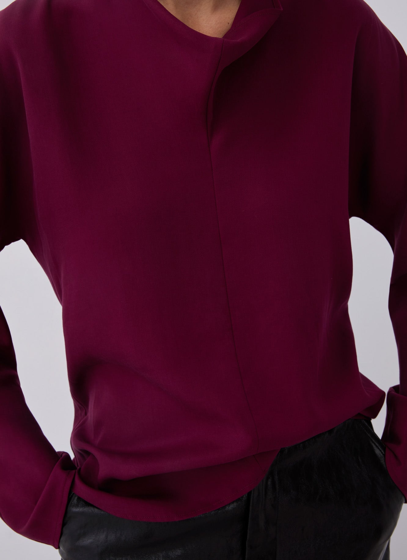 Maroon Lyocell Blouse With Cascade Neckline