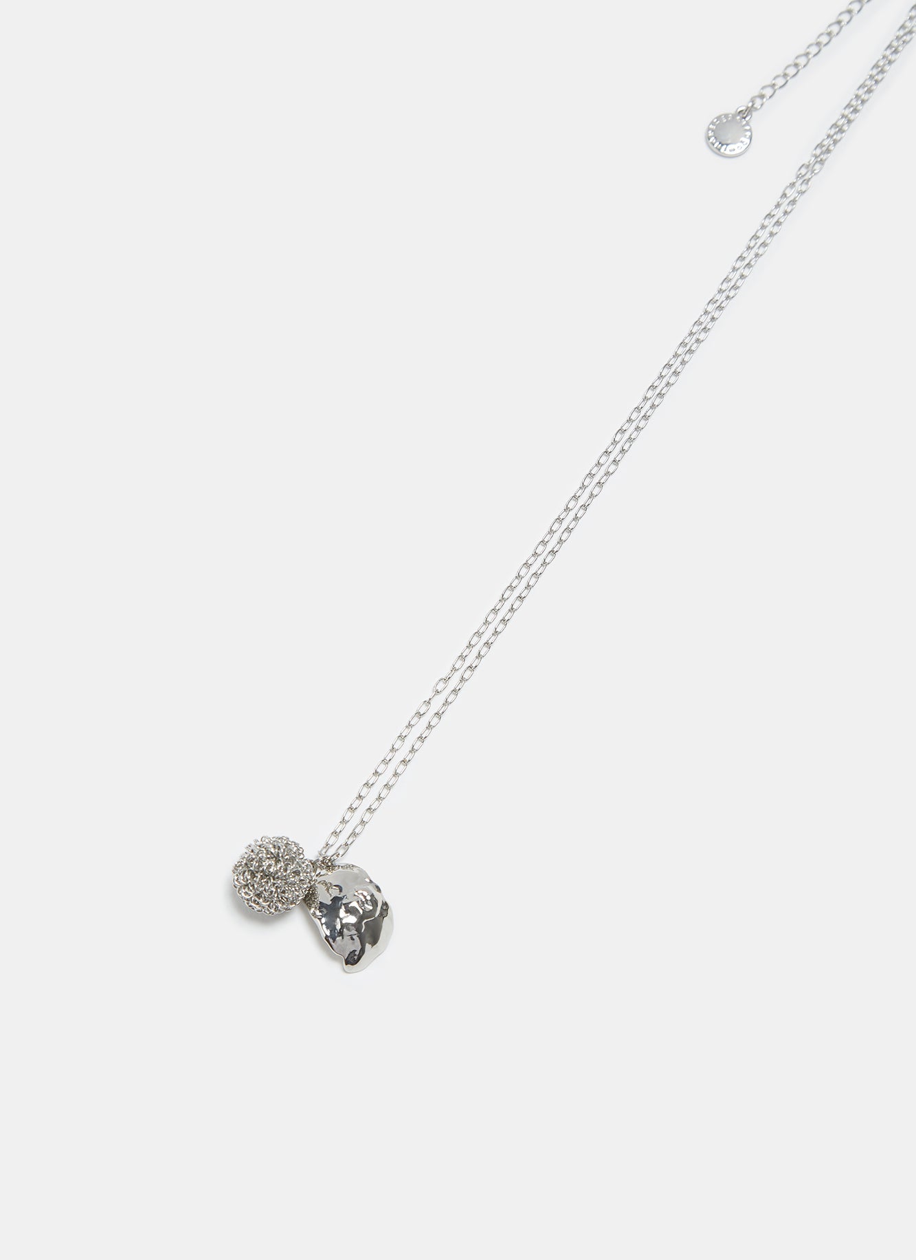 Silver Necklace With Pom Pom And Leaf Pendants