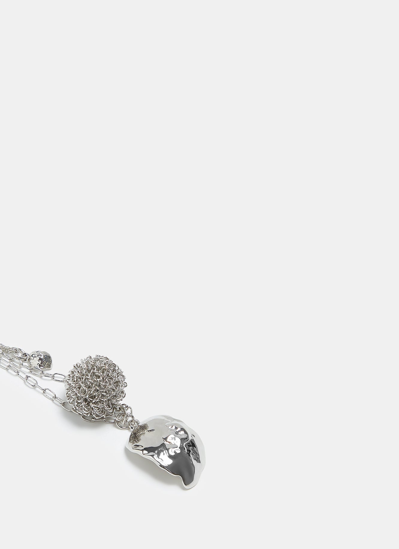 Silver Necklace With Pom Pom And Leaf Pendants