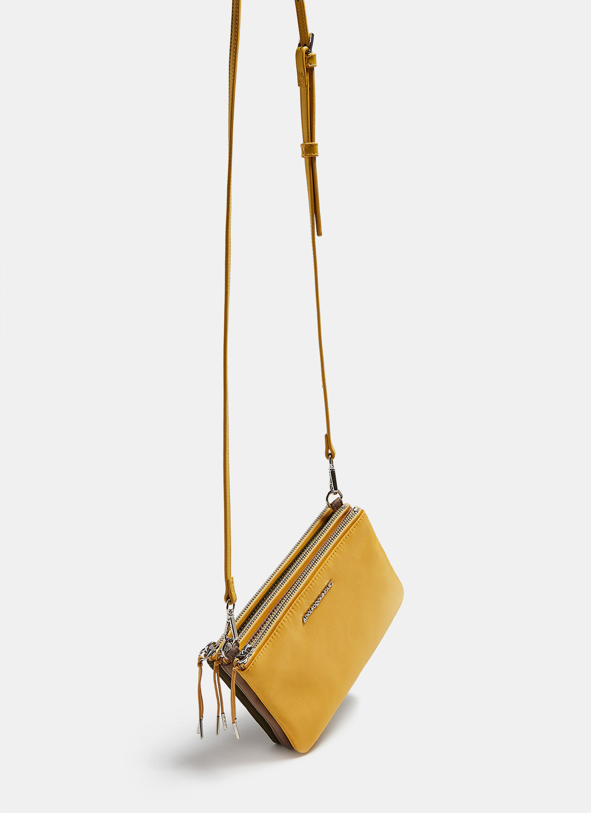 Yellow Nylon Crossbody Bag With Triple Interior