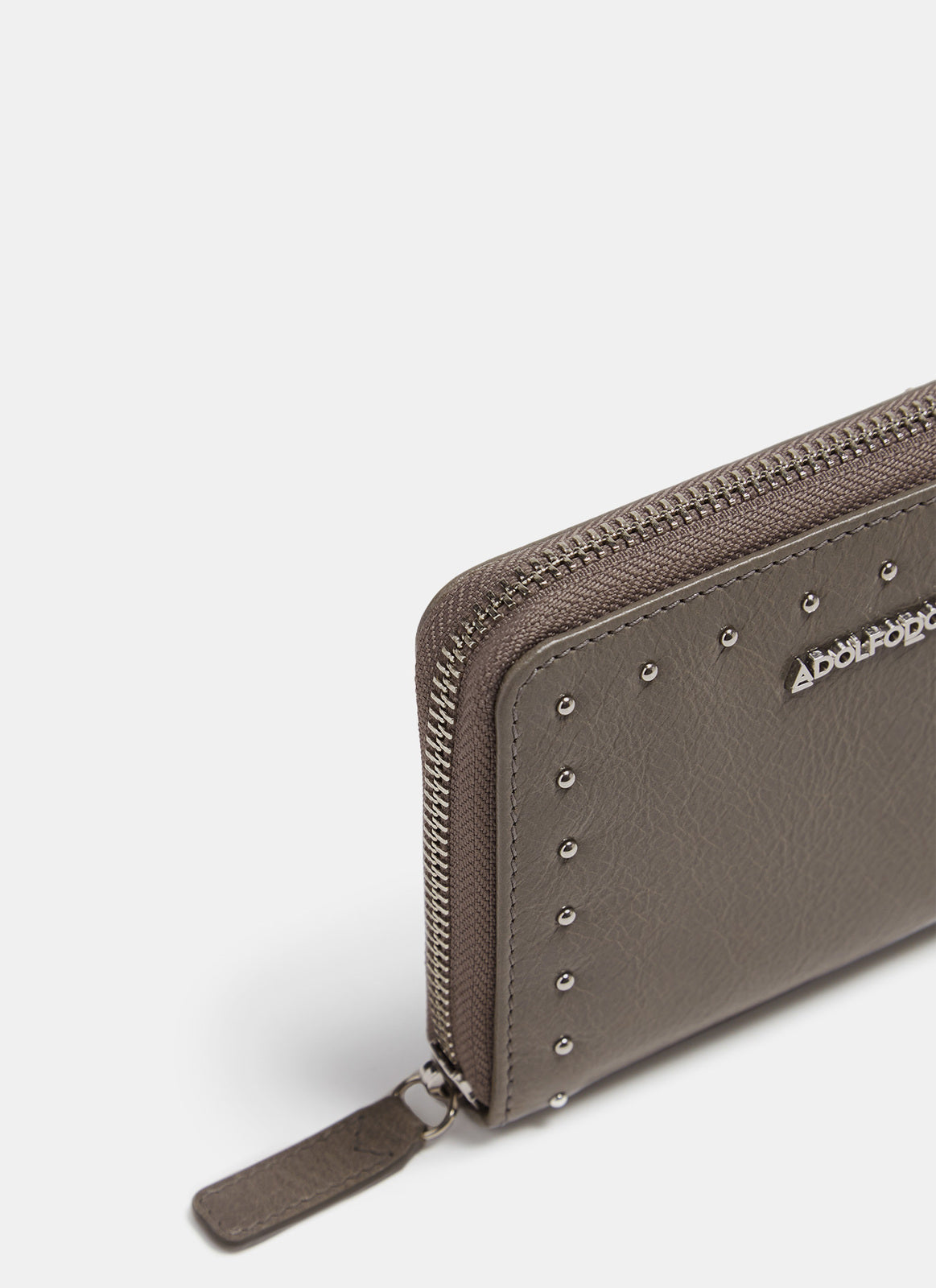 Grey Crackled Leather Wallet With Metal Studs