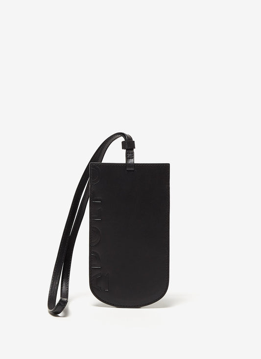 Black Hanging Leather Phone Case With Logo