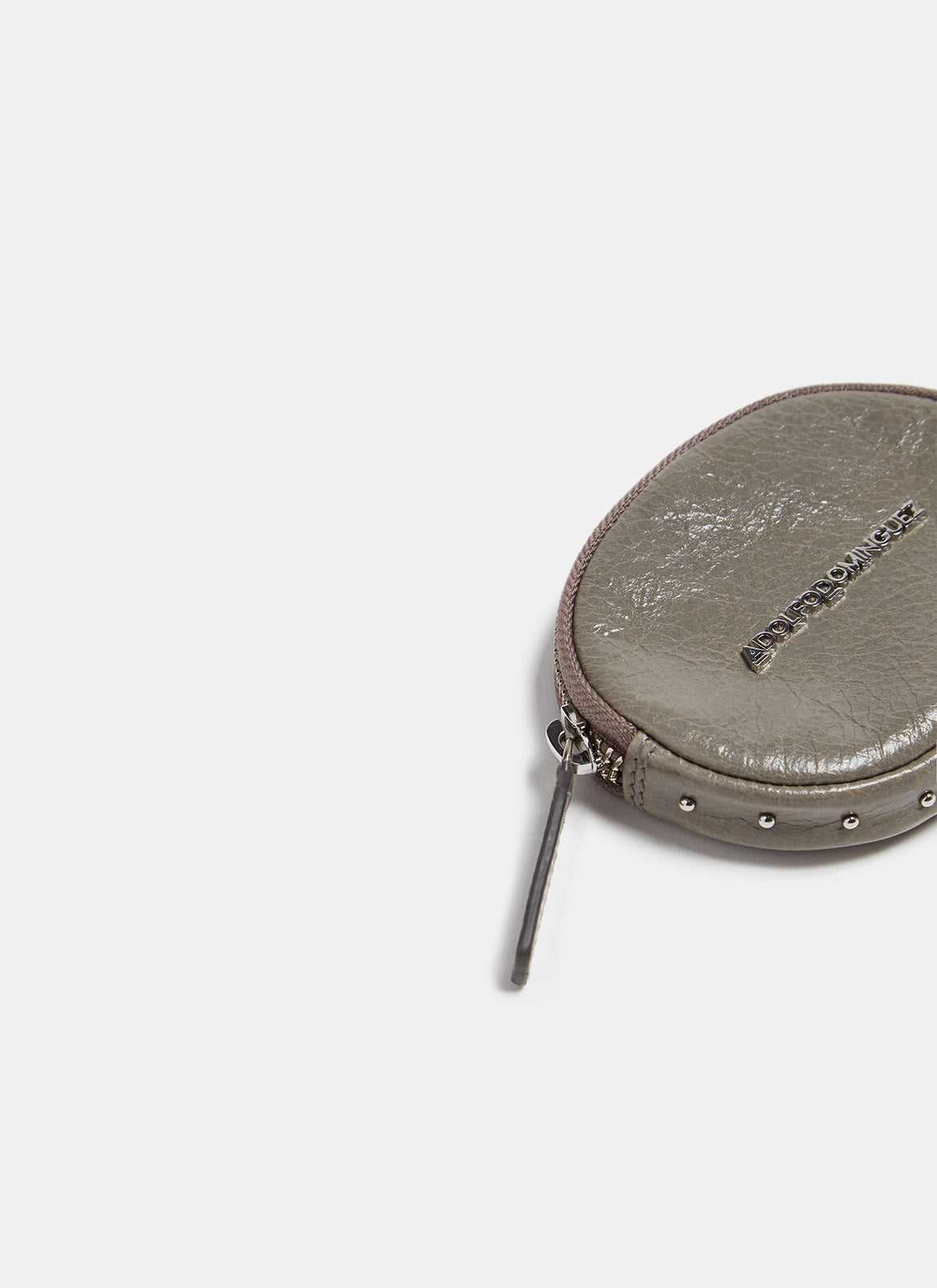 Grey Crackled Leather Rounded Coin Purse