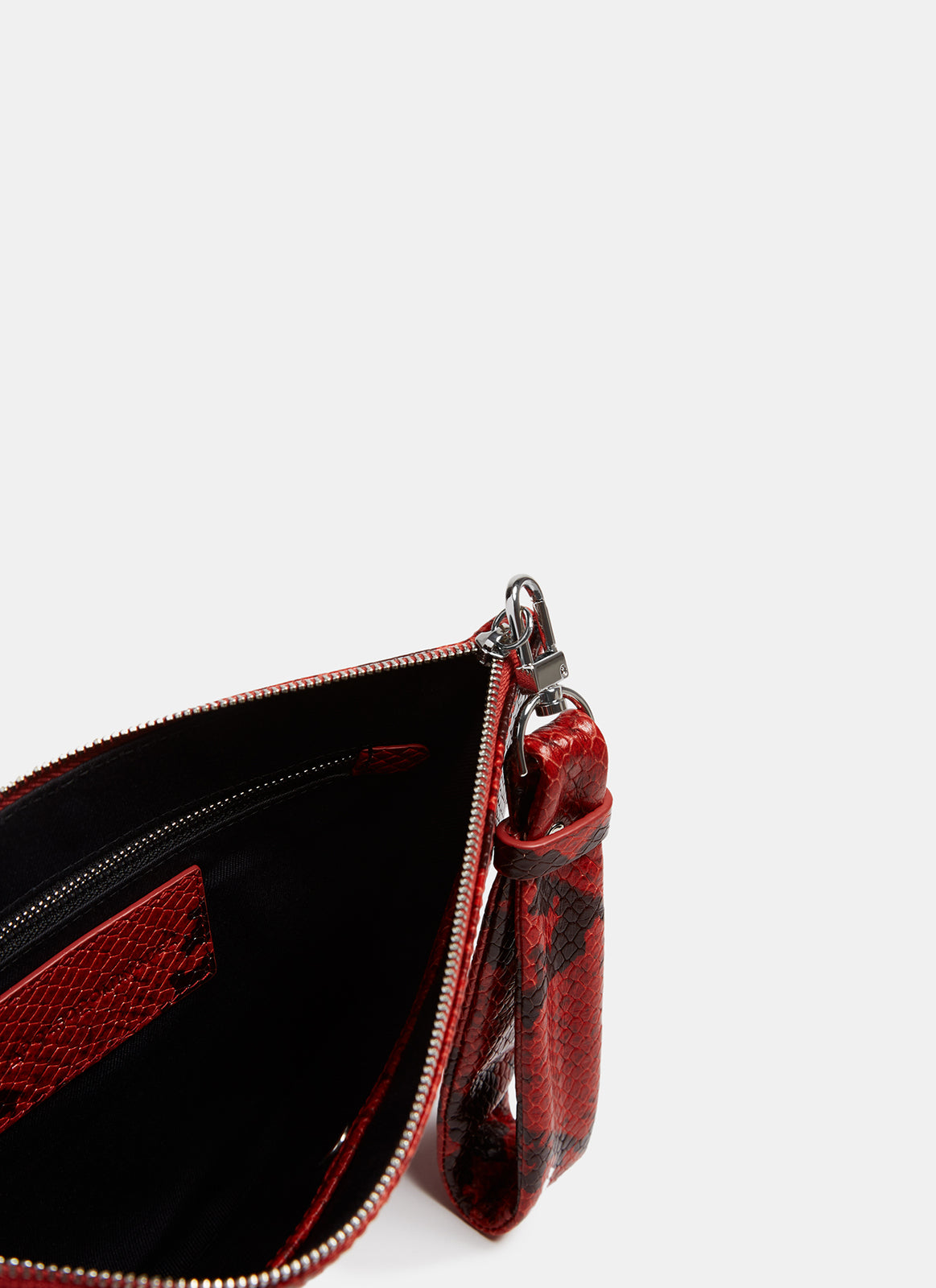 Red Leather Clutch With Crocodile Finish