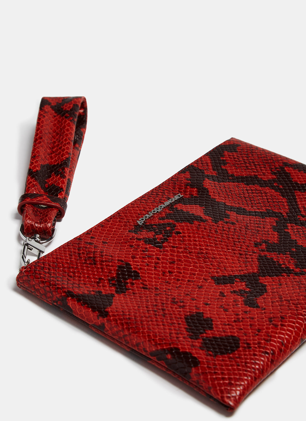 Red Leather Clutch With Crocodile Finish