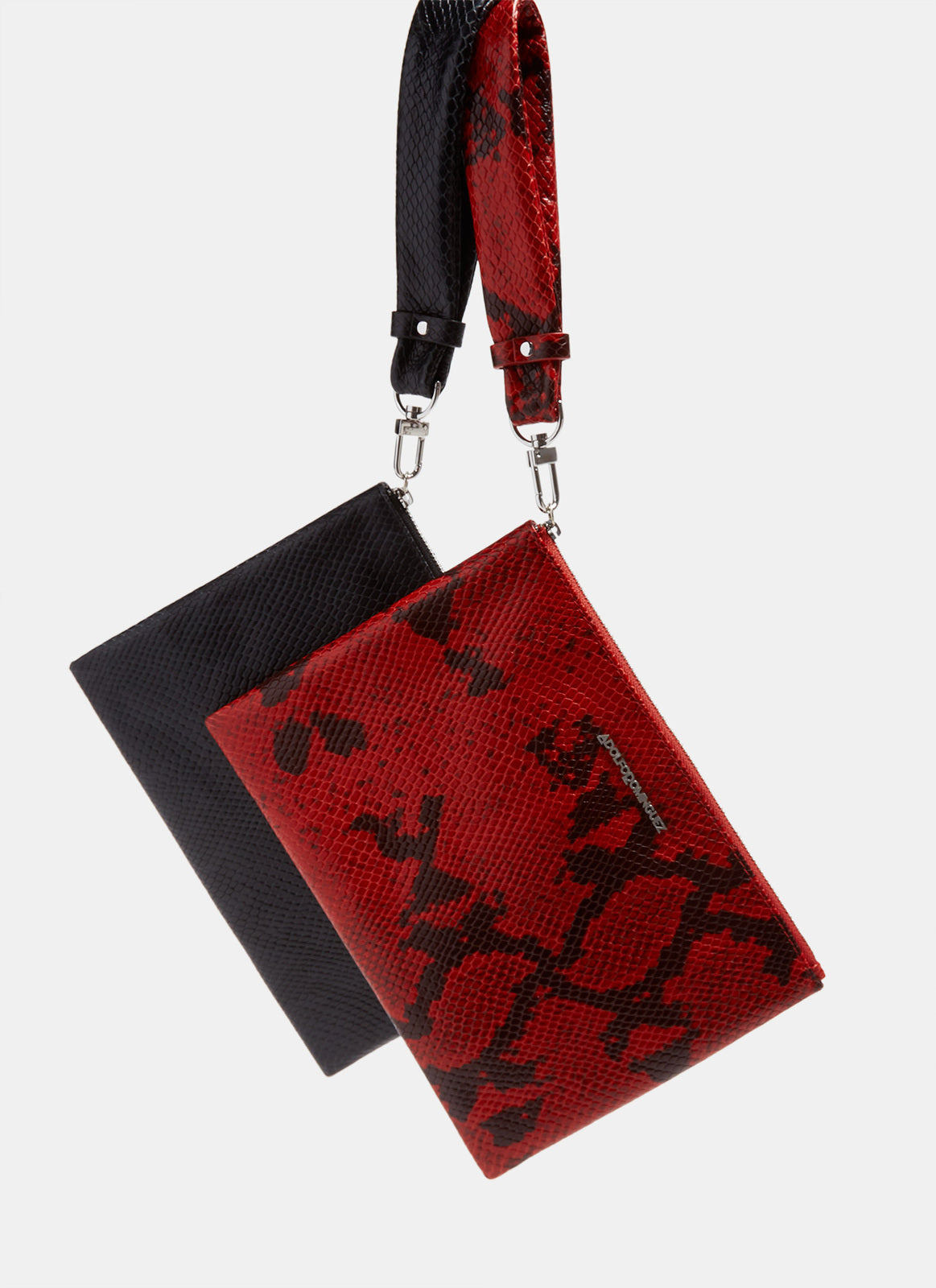 Red Leather Clutch With Crocodile Finish