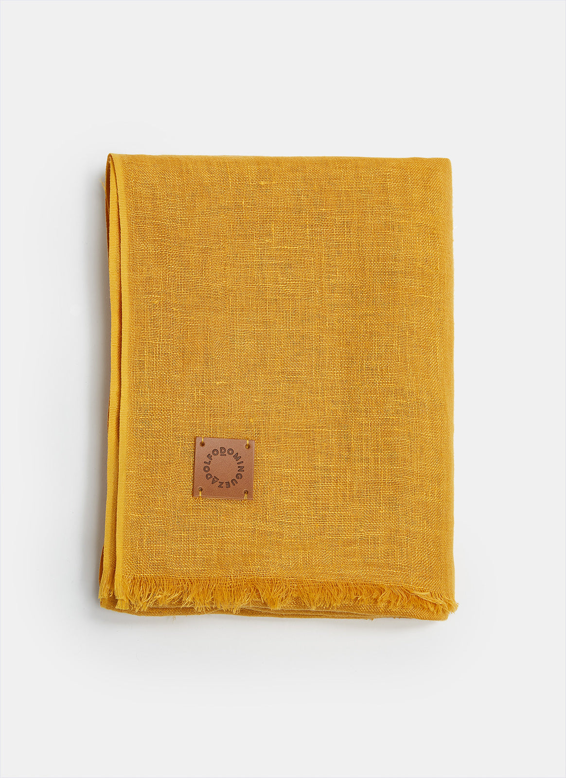 Mustard Linen Scarf With Short Frayed Edges