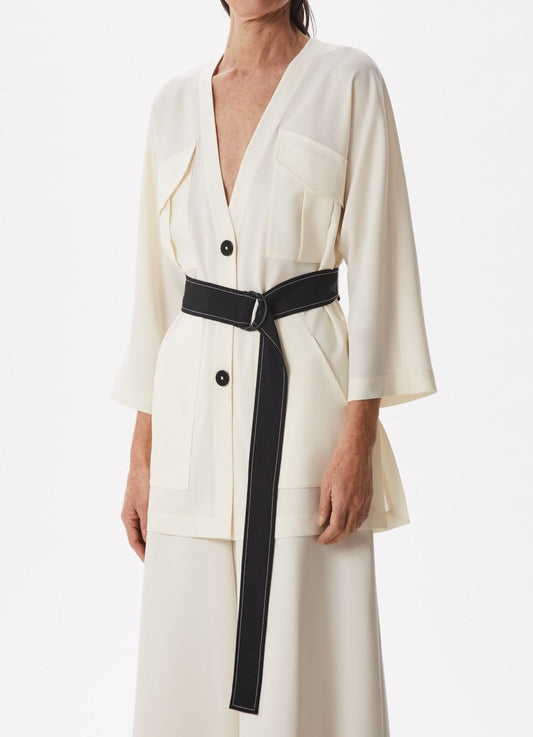 White Unstructured Safari Jacket With Belt