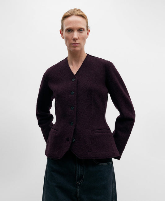 Aubergine Short Merino Wool Jacket For Women