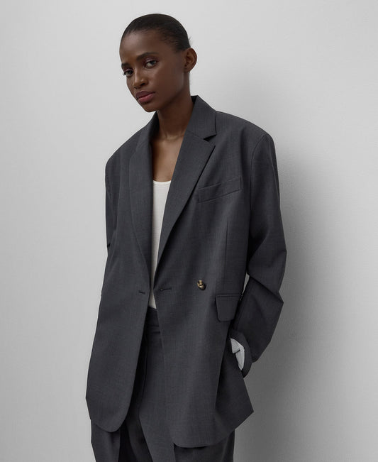 Charcoal gray tailored blazer woman in charcoal grey