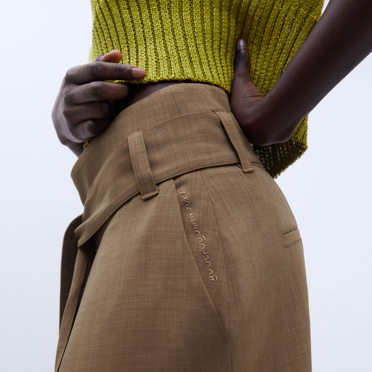 Camel Pleated Midi Skirt