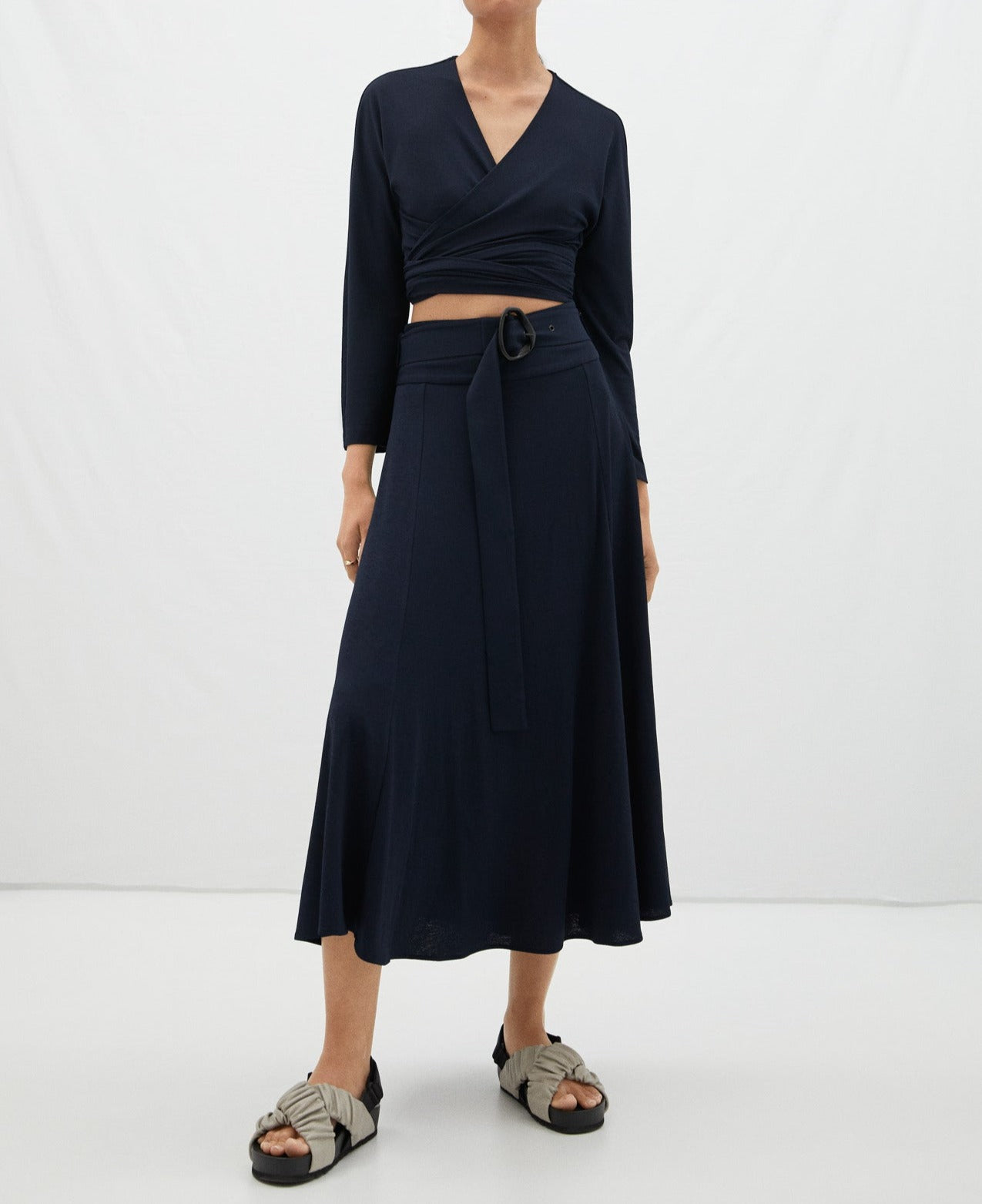 Navy Blue Fluid Skirt In Elastic Knit