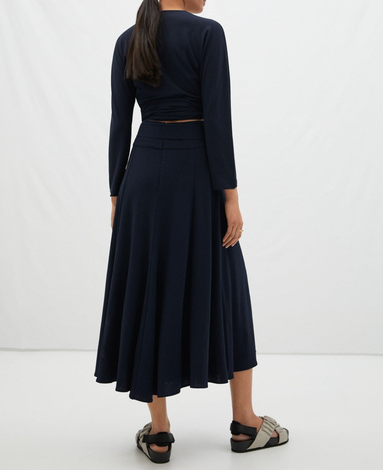 Navy Blue Fluid Skirt In Elastic Knit