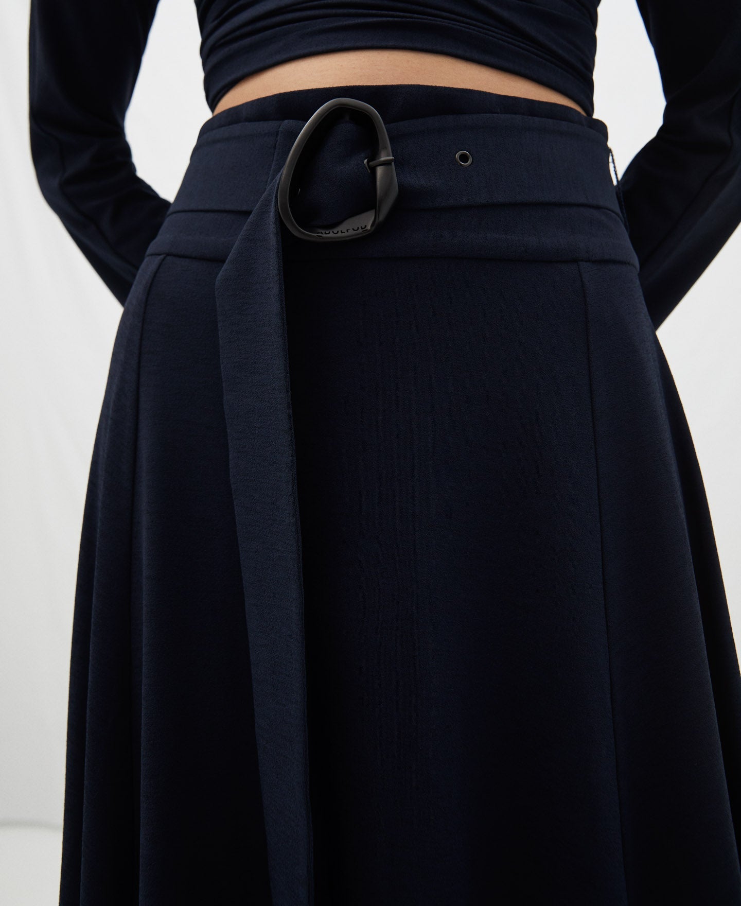 Navy Blue Fluid Skirt In Elastic Knit