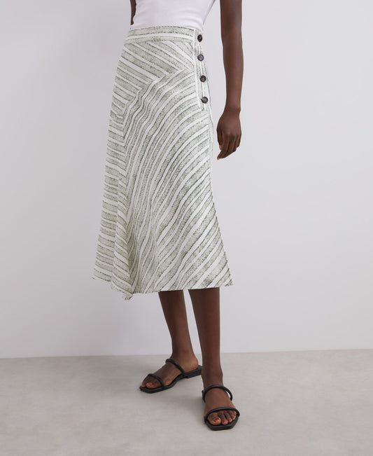 Green Stripe Linen And Cotton Striped Skirt