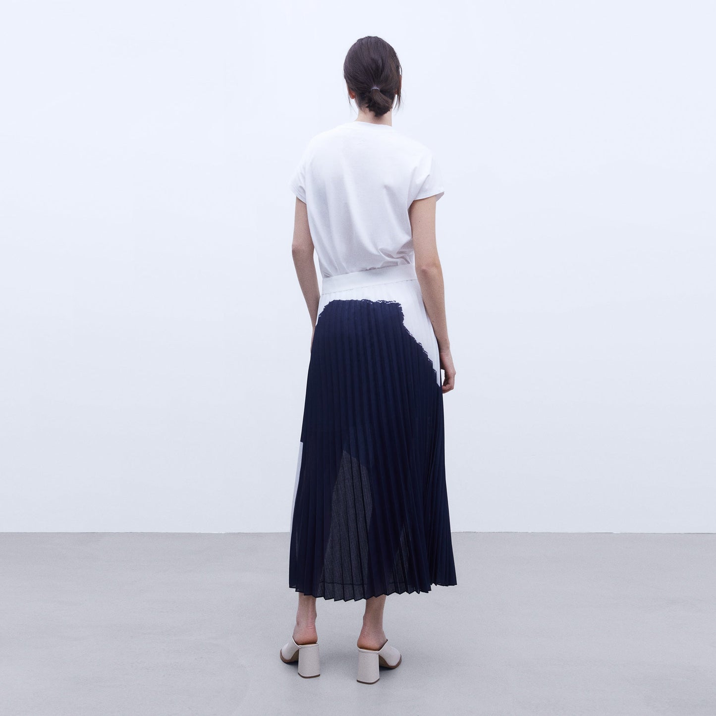 Navy Blue Pleated Long Skirt