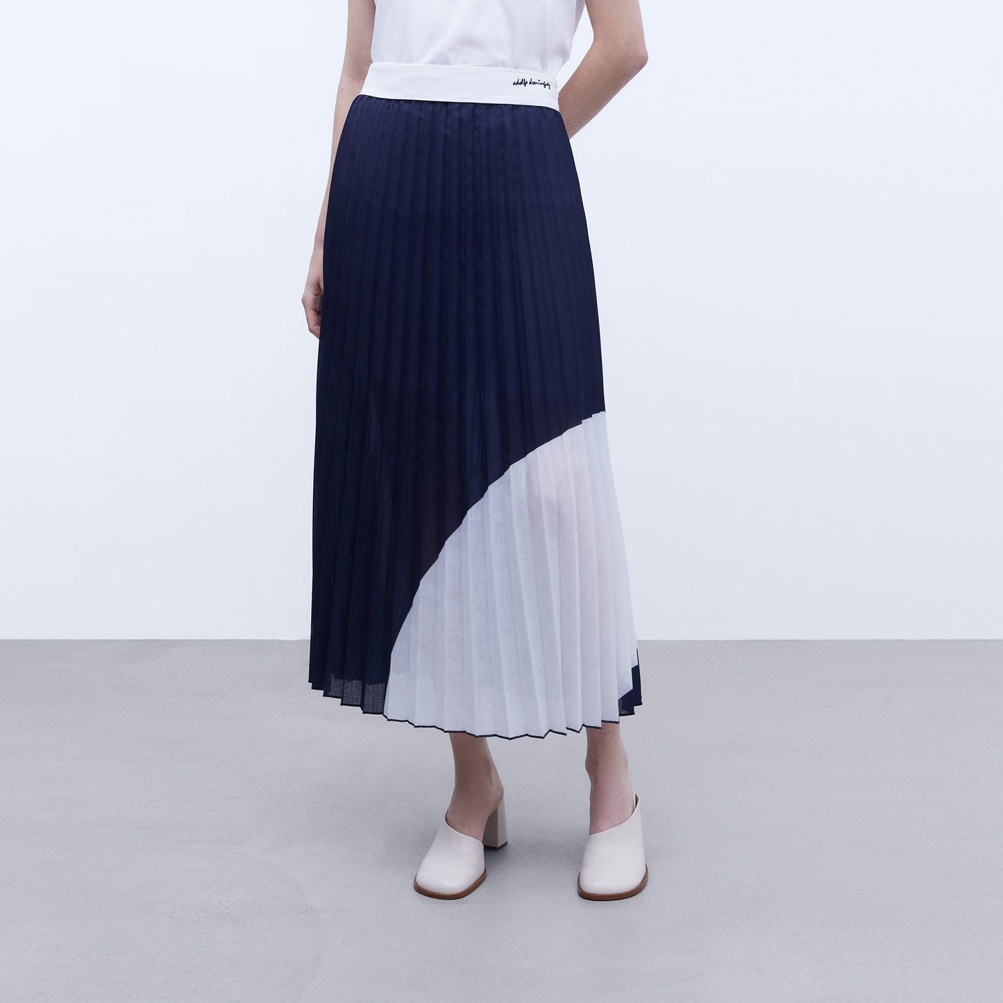 Navy Blue Pleated Long Skirt