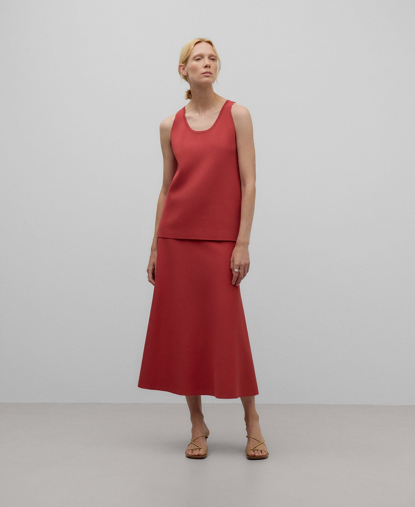 Flared knit skirt woman in rose and mist