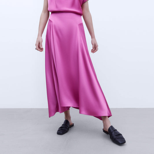 Elegant Pink Godet Midi Skirt