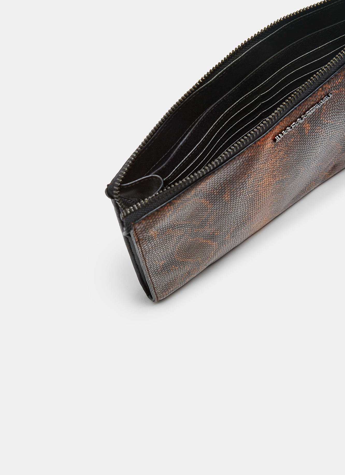 Caramel Snake Embossed Leather Clutch