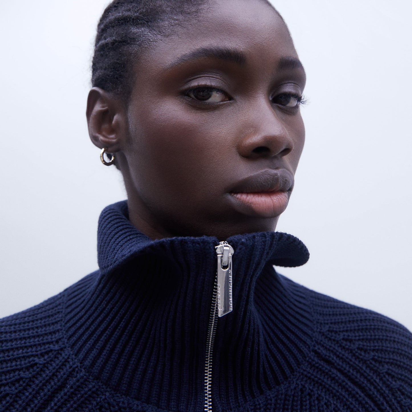 Navy Funnel Neck Knit Jacket