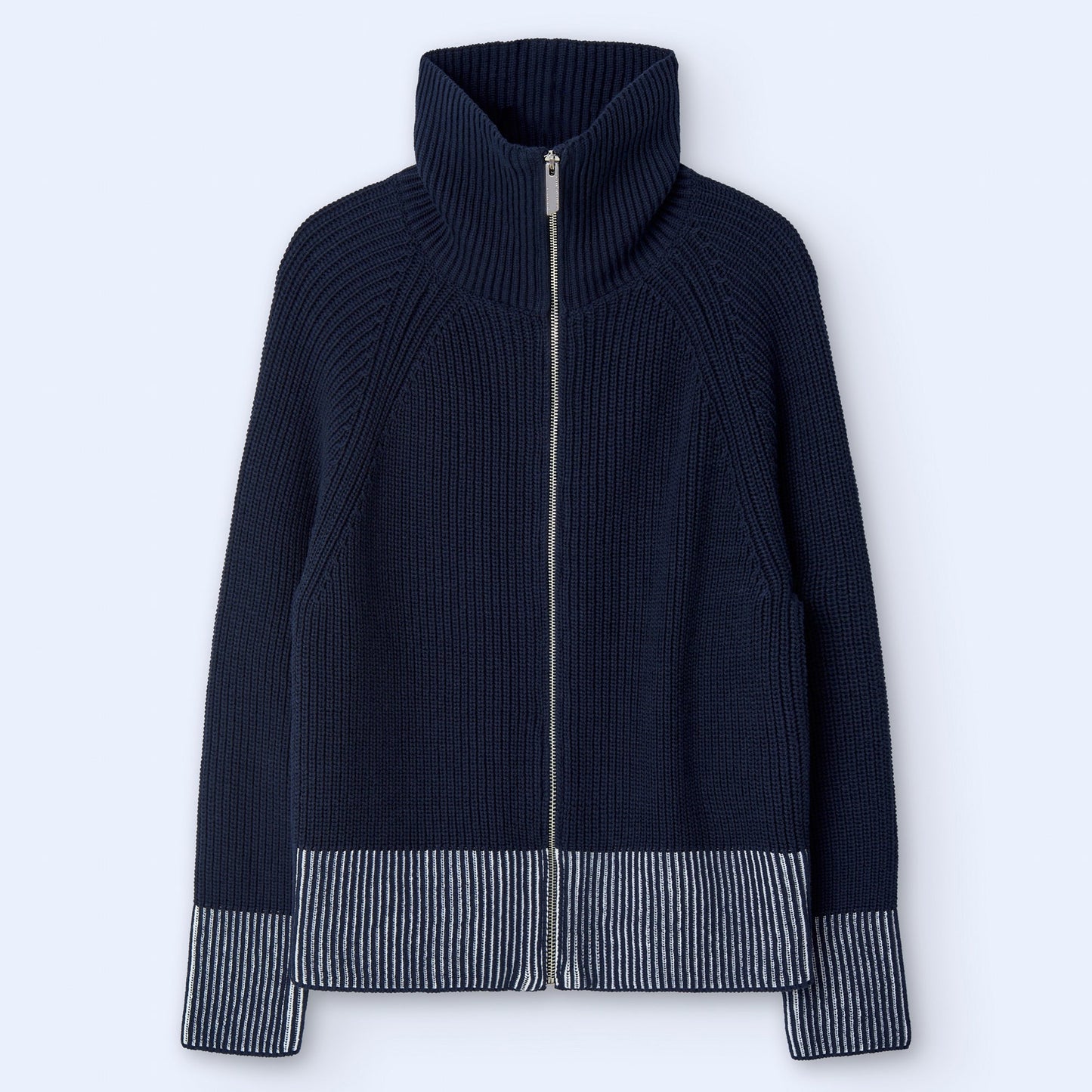 Navy Funnel Neck Knit Jacket