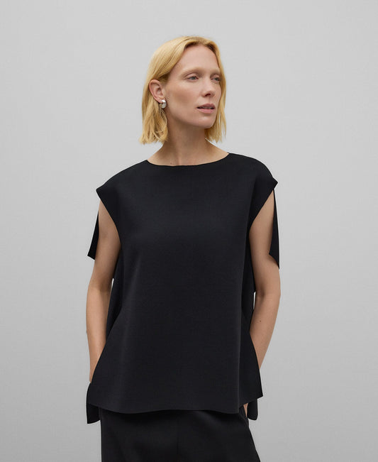 Black rubber knitted top woman in black