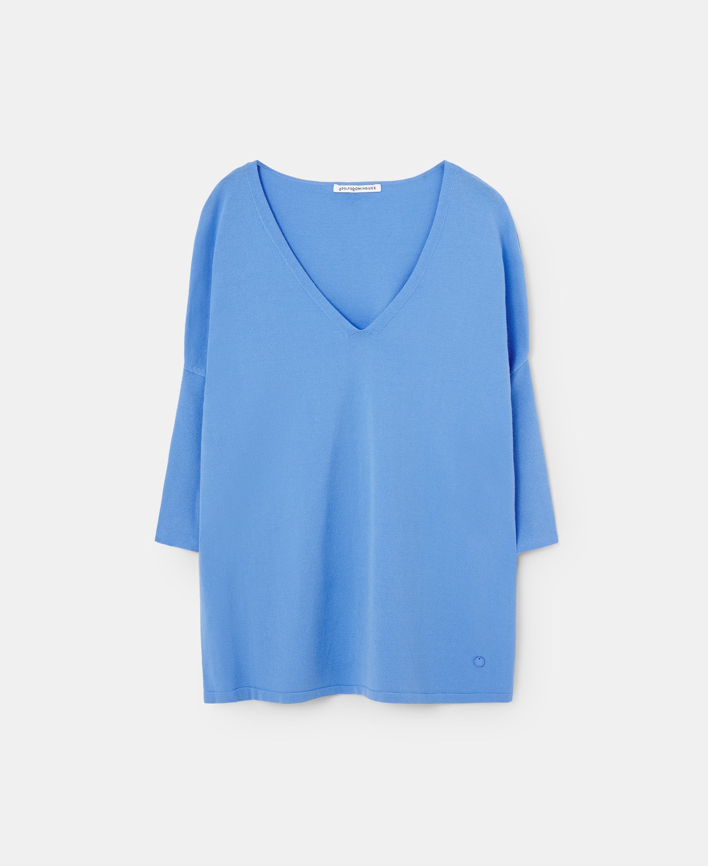 Blue Viscose Sweater With V-Neck