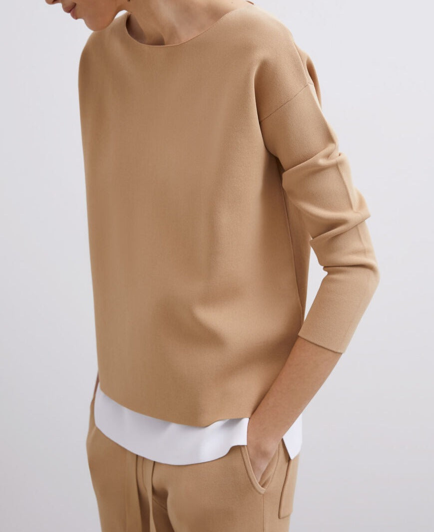 Camel Two-Colored Cerrojillo Knit Sweatshirt