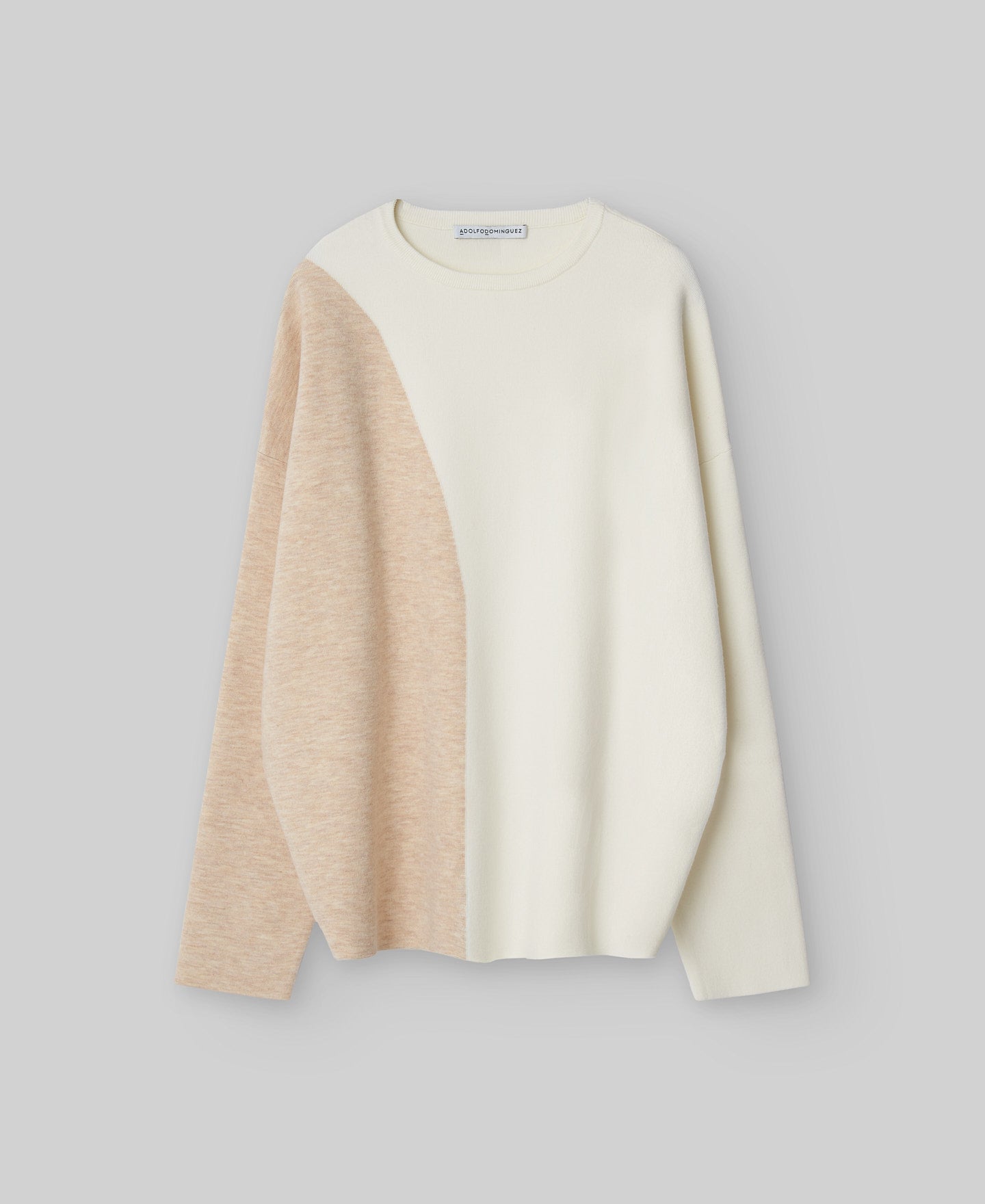 Intarsia knit sweater woman in camel/ecru