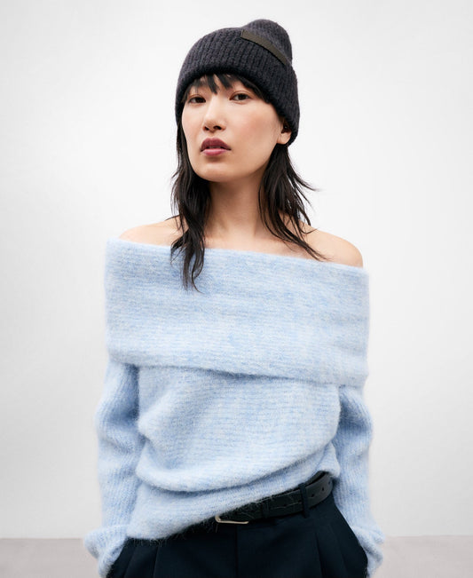 Light Blue Knitted Sweater In Alpaca Fabric