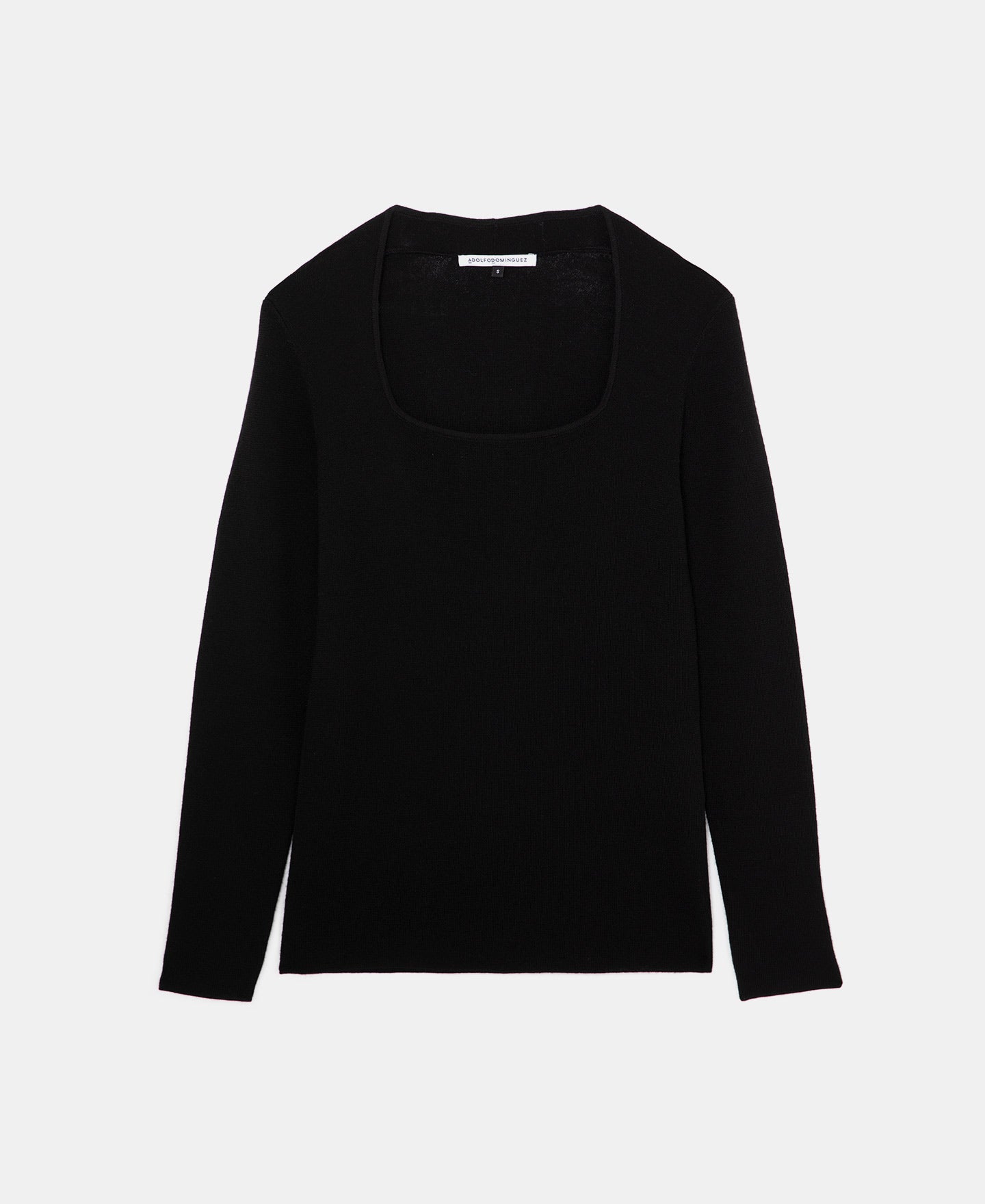 Black Square Neck Sweater In Merino Wool