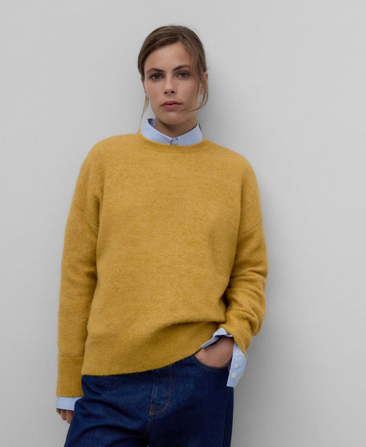 Merino wool turtleneck sweater woman in mustard