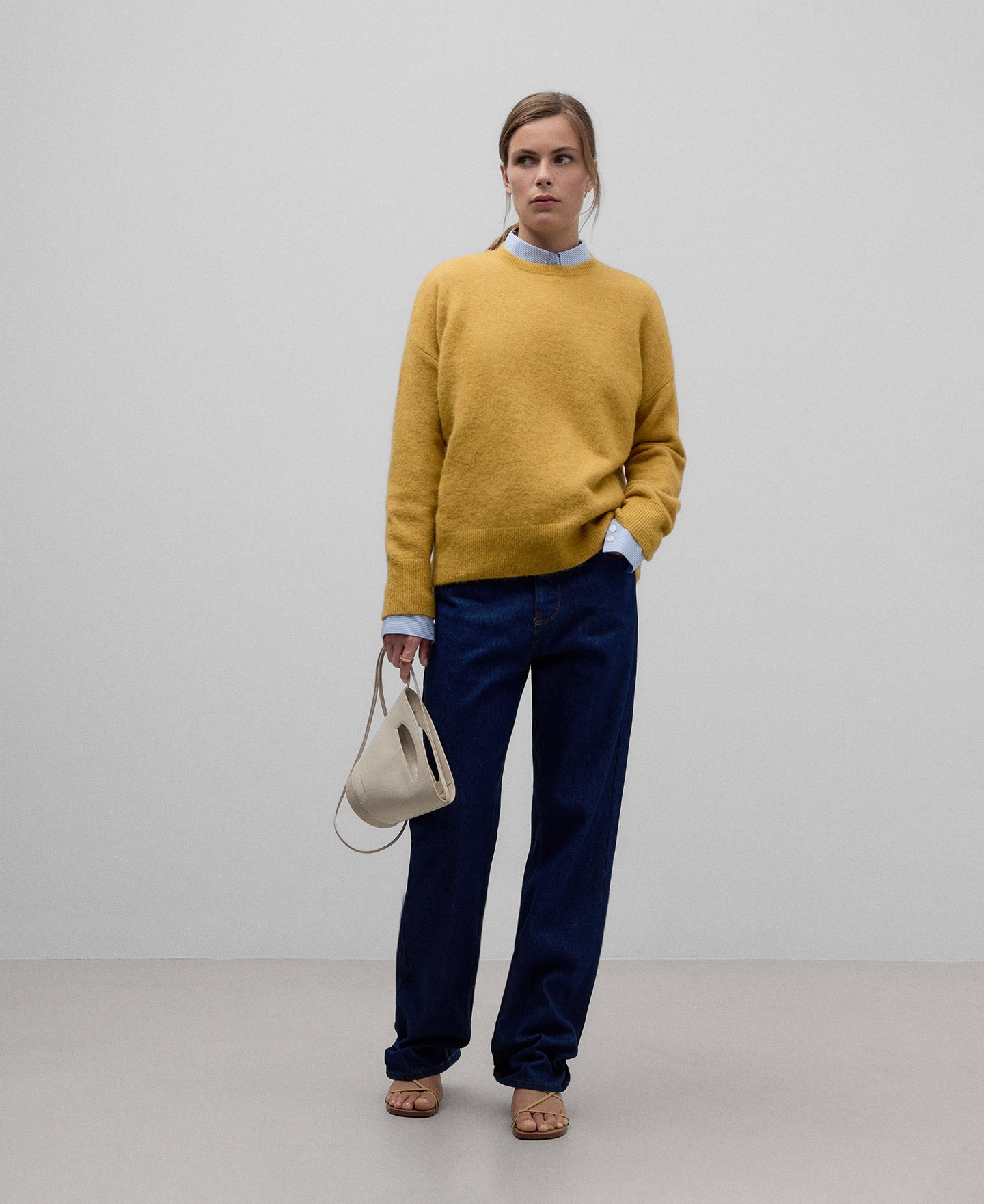 Merino wool turtleneck sweater woman in mustard