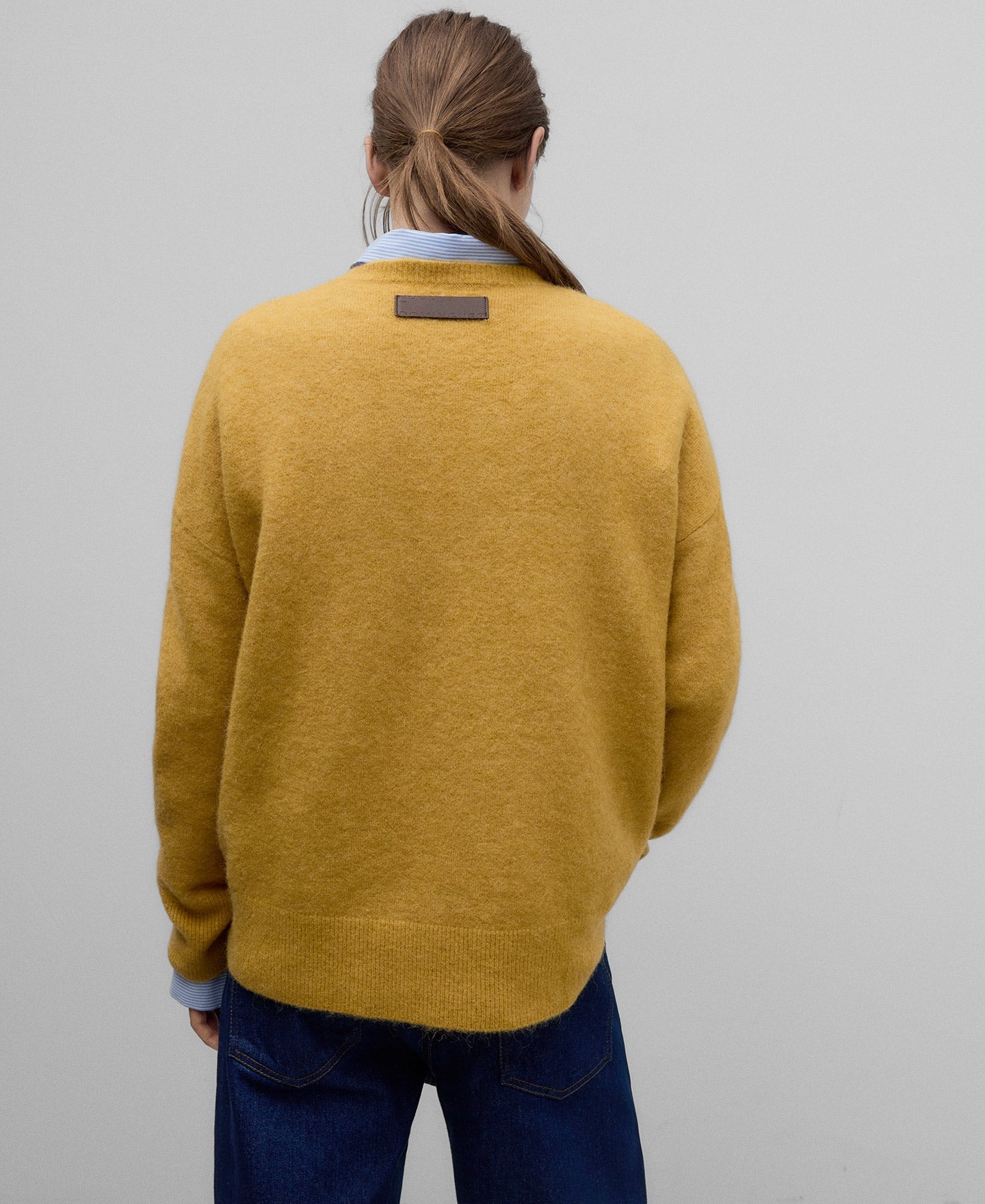 Merino wool turtleneck sweater woman in mustard