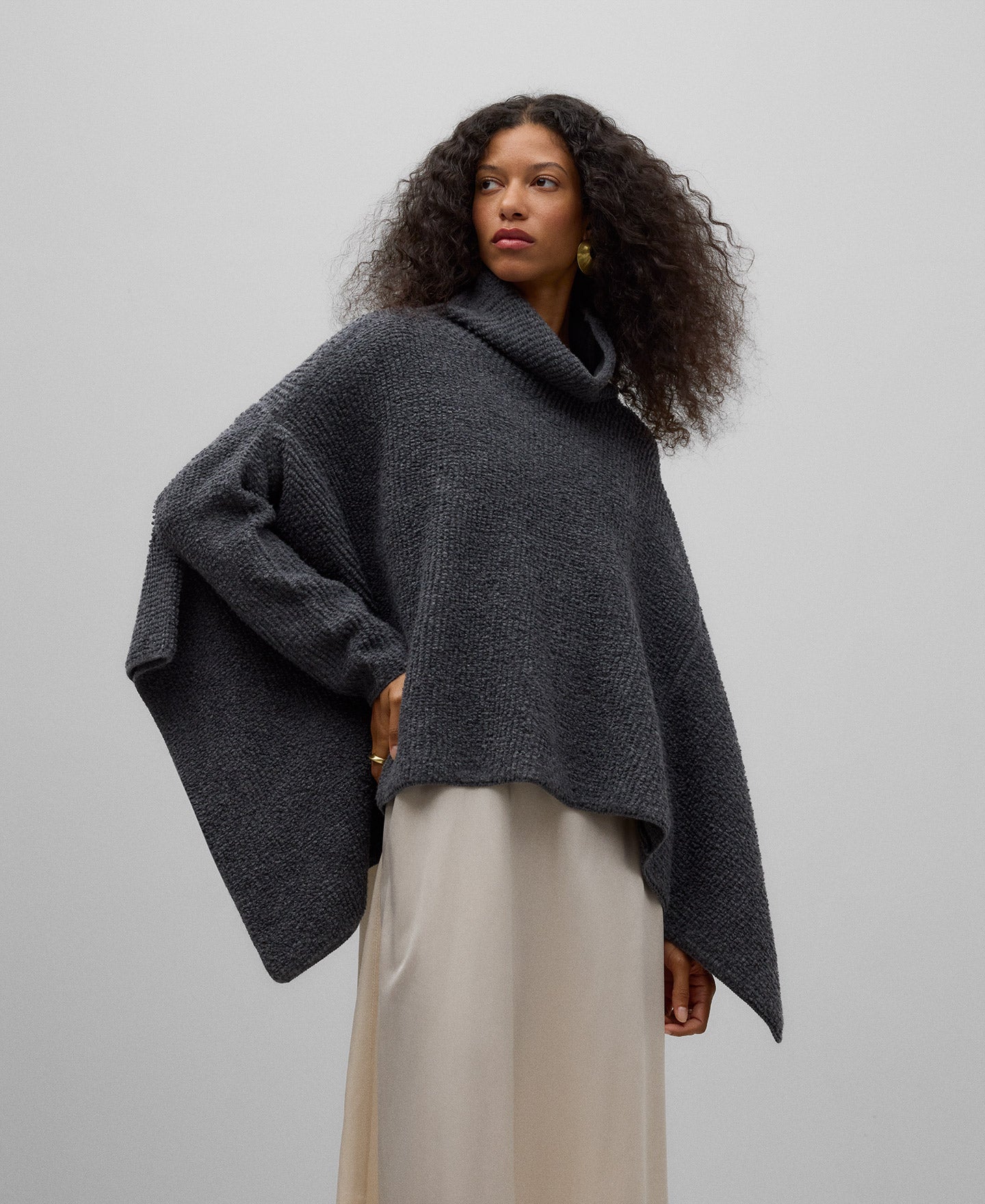 Terry cloth cape sweater woman in grey melange